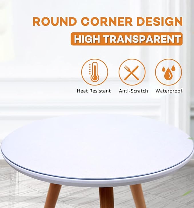 2 Sets 22 Inch Dia Round Clear Plastic Table Protector Cover PVC Vinyl Desk Pad Mat Waterproof Heat Resistant Non-Slip Easy Clean Tablecloth for Dining Room Table Coffee End Table Office Writing Desk