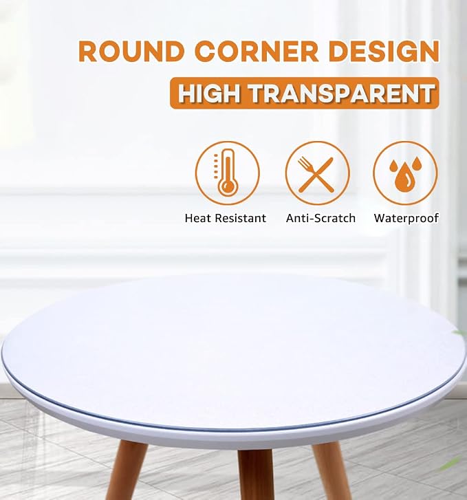 PoPoTo 46 Inch Dia Clear Round Table Cover Protector Mat Sofa Side Dining Coffee End Tabletop Protector PVC Plastic Tablecloth Vinyl Heat Resistant Wipeable Desk Pad Protective for Kitchen Wood