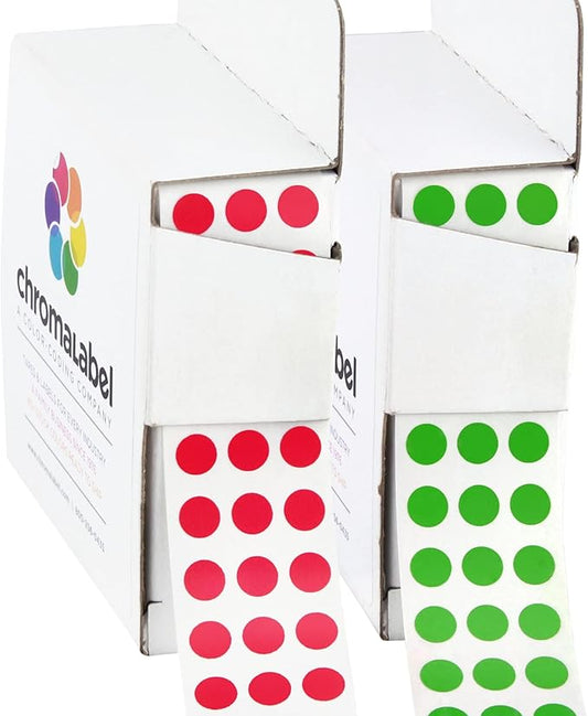 ChromaLabel 1/4 Inch Permanent Color Code Red and Green Dot Kit, 2 Boxes, 1000/Box