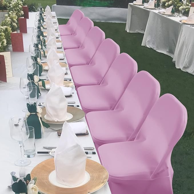 Babenest Spandex Folding Chair Covers Upgraded 10 PCS Universal Stretch Washable Fitted Chair Slipcovers Protector for Wedding, Holidays, Banquet, Party, Easter Celebration (Pink)