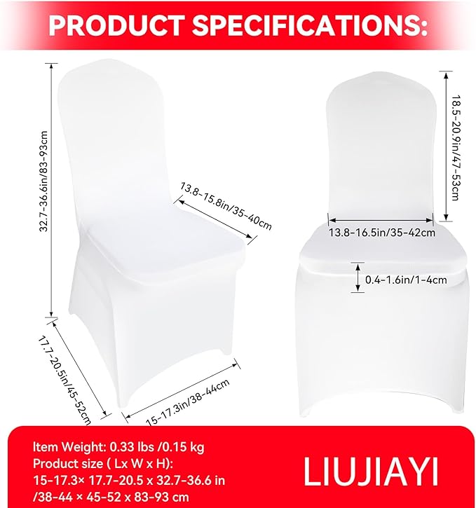 LIUJIAYI 30 Pcs White Stretch Chair Covers - Premium Polyester Spandex Slipcovers for Wedding, Party, Banquet, Dining & Event Chairs