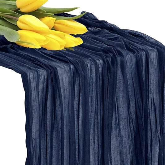 MDS Pack of 25 Cheesecloth Table Runner 35x170 Inch, 14FT Long Gauze Cheese Cloth Table Runner for Wedding Party Birthday Bridal Shower Farmhouse Garden Boho Rustic Table Decoration - Navy Blue