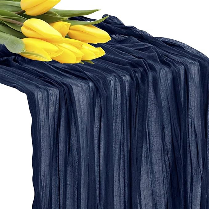 MDS Pack of 20 Cheesecloth Table Runner 35x170 Inch, 14FT Long Gauze Cheese Cloth Table Runner for Wedding Party Birthday Bridal Shower Farmhouse Garden Boho Rustic Table Decoration - Navy Blue