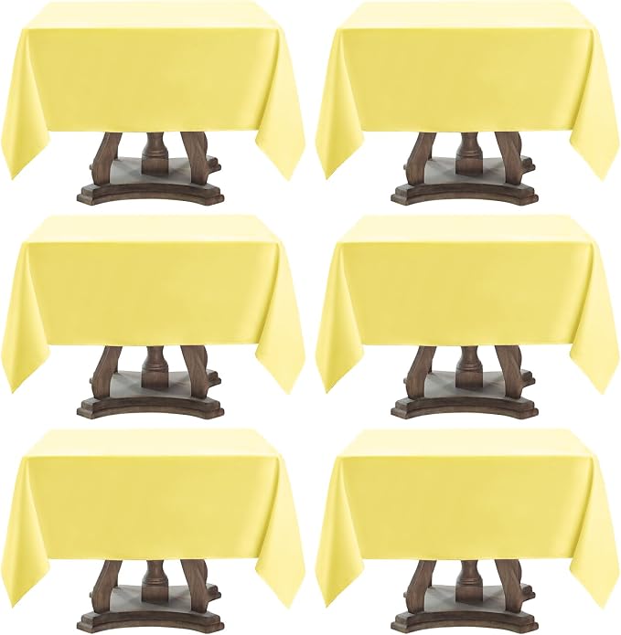 Square Tablecloth 52 x 52 Inch Yellow Tablecloths Stain-Wrinkle Resistant Washable Polyester Table Cloths for Holiday, Buffet Parties, and Weddinge 6pack