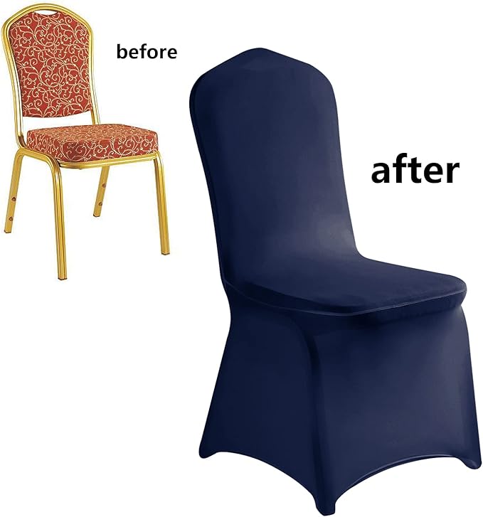 LZY 20pcs Spandex Chair Cover Stretch Slipcovers for Wedding Party, Dining Banquet Chair Decoration Covers (Navy, 20)