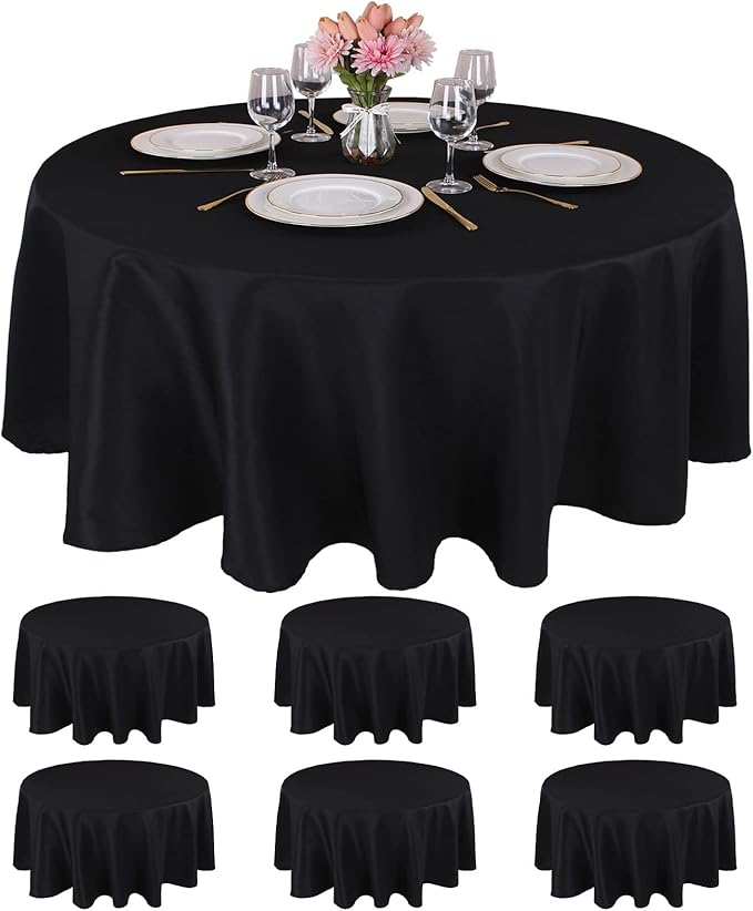 Kesfey 6 Packs Round Table Cloths 90 Inch Black Circle Bulk Linen Tablecloth Wrinkle Resistant Tablecloths Washable Polyester Fabric Round Table Cover for Wedding Camping Banquet Dining Party