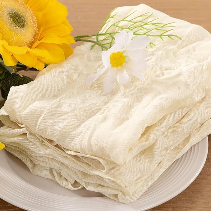 10pcs Beige Cheesecloth Napkins Mother‘s Day Spring Washable Boho Rustic Gauze Table Cloth Napkins Bulk 21x21 Inches for Wedding Party Bridal Baby Shower Birthday Table Decor