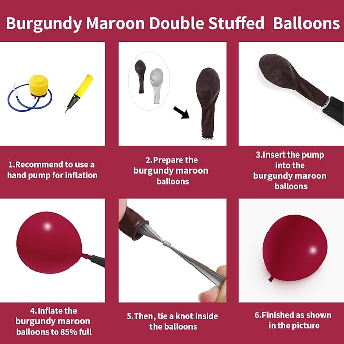 Double Stuffed Burgundy Balloons Different Size 115Pcs 5/10/12/18 Inch Maroon Balloon Garland Arch kit for Birthday Wedding Baby Shower Anniversary Party