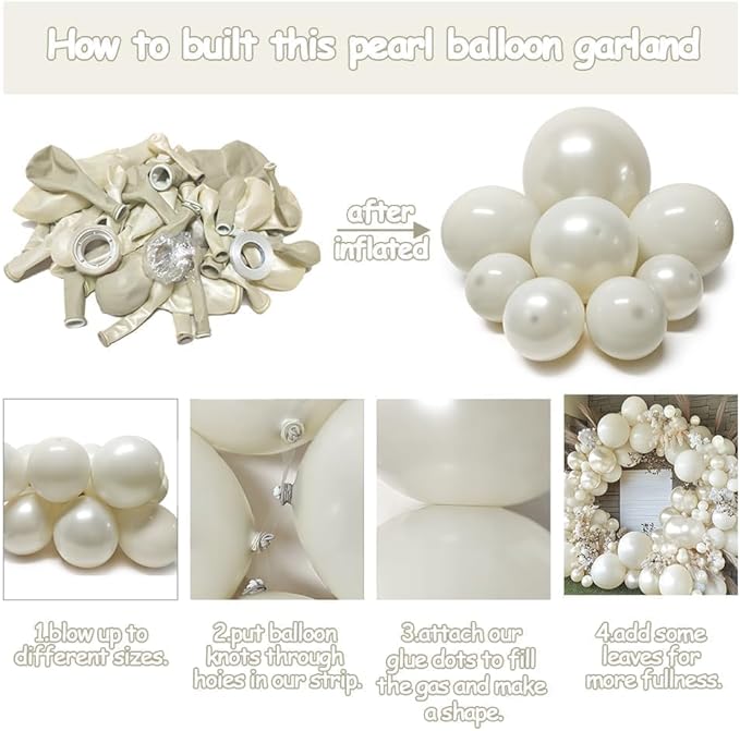 Pearl White Balloon Arch Double Stuffed Pearl White Sand Balloon Garland Kit Ivory Cream Beige Balloons Different Sizes for Birthday Baby Shower Bridal Shower Wedding Baptism Party Decor