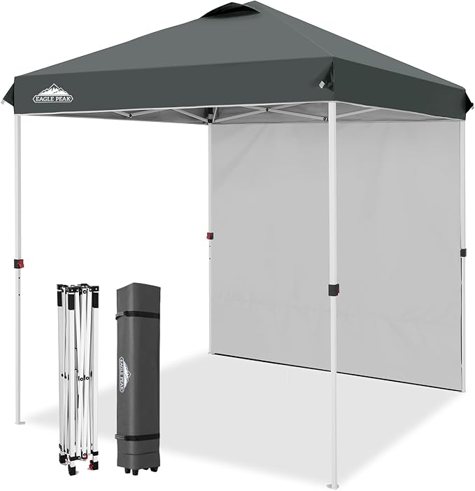 EAGLE PEAK Commercial Canopy 6.6x6.6 Pop Up Canopy Tent with 1 Sidewall, Easy Setup Heavy Duty Instant Event Shelter for Vendors & Markets, Outdoor Sun Shade, Gray