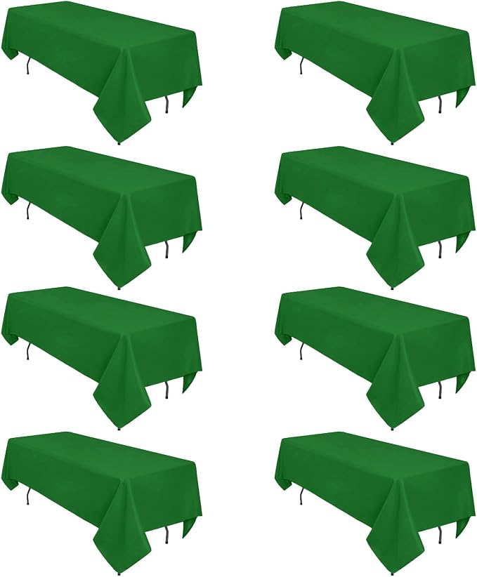 8 Pack Green Table Cloth 60 x 126 Inch Rectangular Tablecloths for 8 Foot Rectangle Tables, Wrinkle Resistant Washable Polyester Fabric for St. Patrick's Day Buffet Wedding Party Banquet