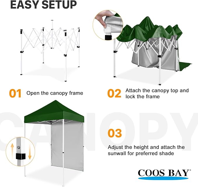 COOS BAY 5x5 Pop Up Canopy Tent with Side Wall, Easy Setup Portable Sun Shelter with Carry Bag, Outdoor Shade for Beach, Camping, Sports & Backyard, Green