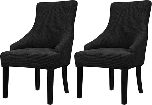 Lellen Velvet Stretch Wingback Chair Cover Slipcover - Reusable Protector Cover for Dining Room Banquet Home Decor etc Machine Washable Hand Washable (01 T-Shaped Twill Black, 2PC)