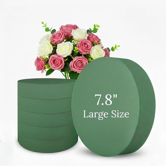 FLOFARE Pack of 6 Floral Foam Round Blocks for Flower Arrangements, Green Florist Flower Foam for Fresh & Artificial Flowers, 7.8" Wedding & Party Décor
