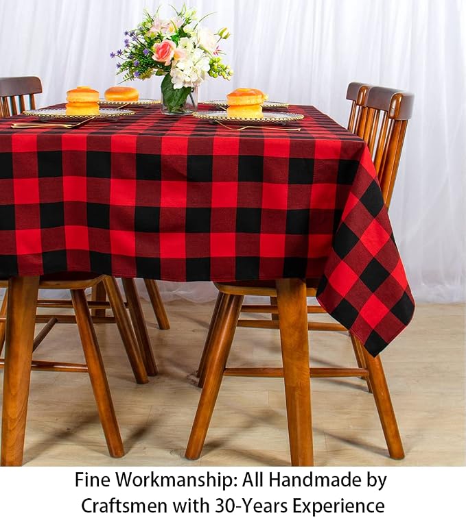 ShinyBeauty Checked Tablecloth Rectangle 54x80-Inch Red and Black Buffalo Plaid Tablecloths Washable Cotton Table Cover Gingham Tablecloth for Dining Rustic Lattice Table Cloth Farmhouse Linen