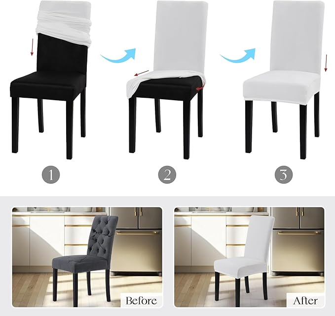 MOSAYT Velvet Stretch Chair Covers for Dining Room Set of 4 - Soft Slipcovers with Thick Removable Fabric for Parsons Chairs, Washable Seat Protectors for Kitchen, Banquet & Home Decor, White