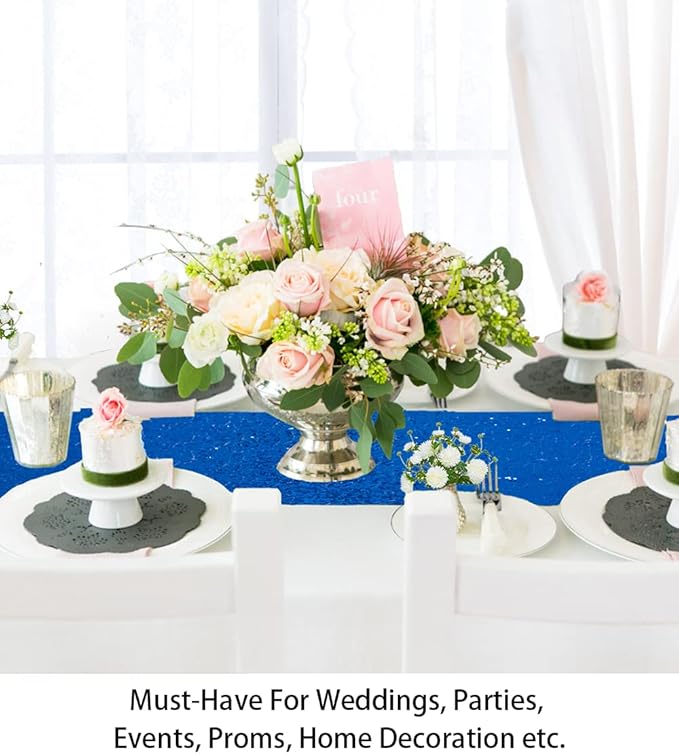 ShinyBeauty Royal Blue Table Runners Pack of 10 12in x 108in Sequin Table Runner 108 Inches Long Outdoor Runner for Table Sequence Table Runner for Birthday Party Banquet(12"x108" 1PC Royal Blue)