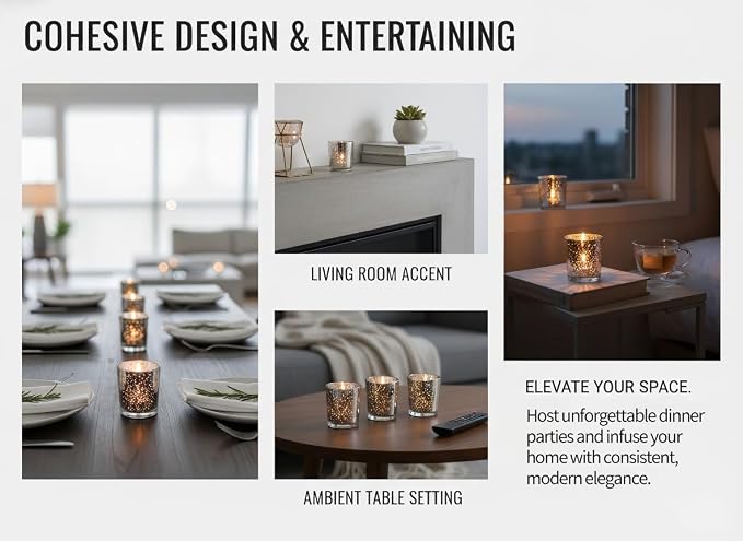 LETINE 6pcs Silver Votive Candle Holders – Standard Votive Size for Regular Votive Candles– Tea Light Candles Holder for Home Decor, Garden Party Decorations, Engagement Table Decorations