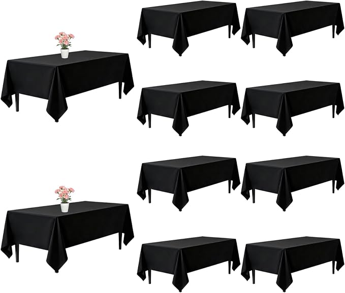 10 Pack Black Tablecloths 60x102 Inch Black Table Cloth for 6 Foot Rectangle Tables, Wrinkle Resistant Rectangular Tablecloth Washable Polyester Fabric Table Covers for Party Banquet Wedding Buffet