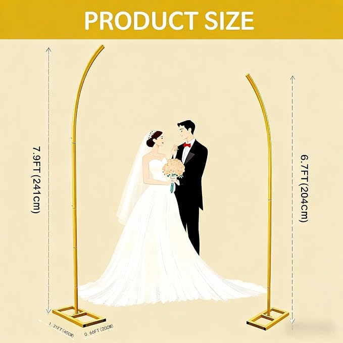 Balloon Arch Stand Set of 2, Gold Wedding Arches Backdrop Stands, Half Arch Balloon Stand with Base for Birthday, Wedding, Baby Shower Decorations (7.9FT&6.7FT)