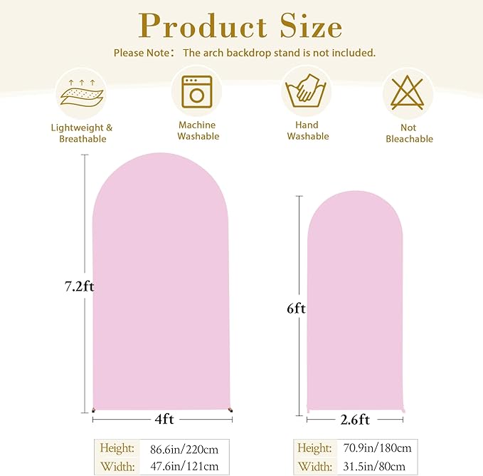Pale Pink Arch Cover 2 Set-7.2FT and 6FT Arch Backdrop Cover Spandex Fitted Wedding Arch Stand Covers for Baby Shower Girls Birthday Party Bridal Shower Wedding Banquet Photo Background Decorations