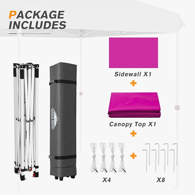 EAGLE PEAK Commercial Canopy 8x8 Pop Up Canopy Tent with 1 Sidewall, Easy Setup Heavy Duty Instant Event Shelter for Vendors & Markets, Outdoor Sun Shade, Pink