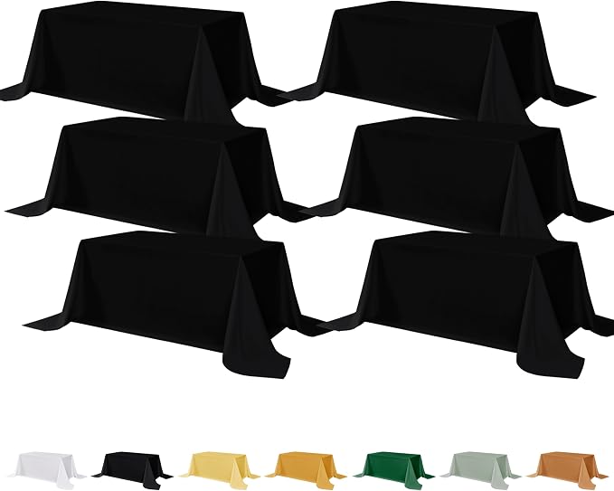Fitable 6 Pack Black Rectangle Table Clothes - 90 x 132 Inch - Wrinkle and Stain Resistant Fabric Tablecloths, Washable Polyester Table Covers for Wedding, Party, Banquet, Formal Events