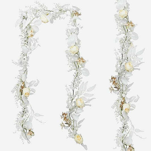 CQURE 2Pack Eucalyptus Garland,Artificial Eucalyptus Leaves Flowers Table Greenery Garland Wreath Vines for Wedding Party Fireplace Bedroom Room Decor