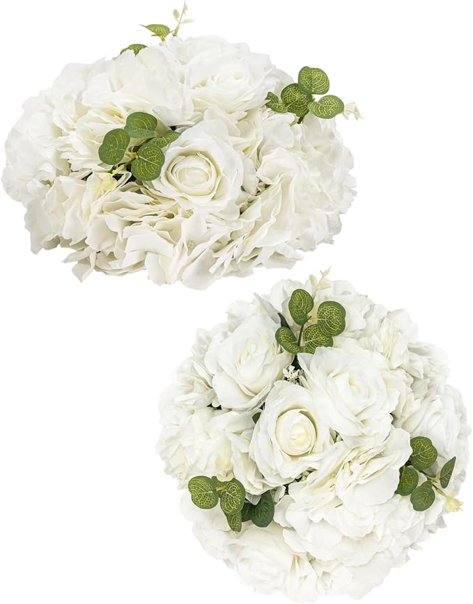 White Flowers Balls for Centerpieces: 2 PCS 11.8" Diam Flower Centerpieces for Tables in Wedding Reception Decorations Arrangement for Party Celebration Planners