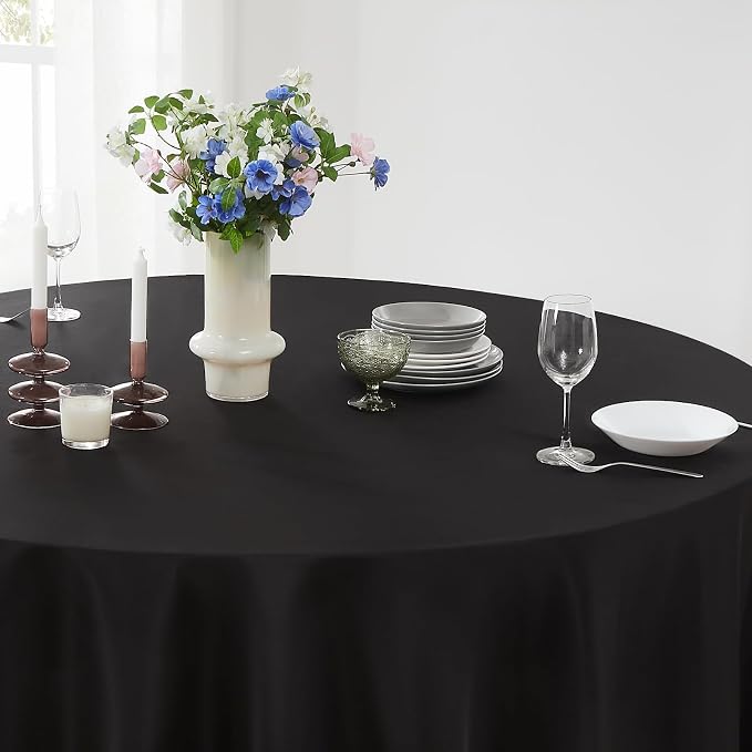 Round Tablecloth 132 Inch 10 Pack Black Tablecloths Washable Decorative Linen Polyester Table Clothes Cover for Dining Table Banquets Buffet Parties and Wedding