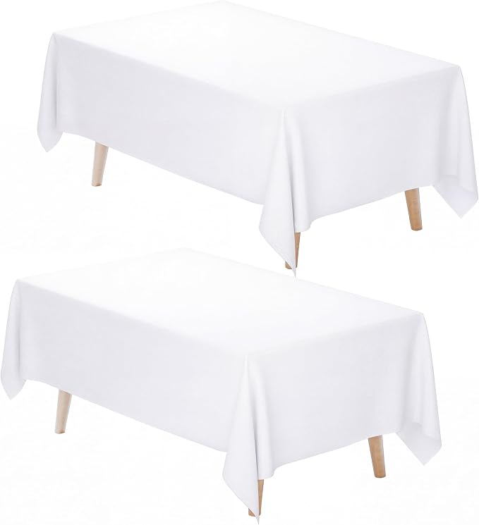 Fixwal White Tablecloth Rectangle 60 x 102 Inch, 2 Pack 6ft Polyester Fabric Table Cloths Rectangular Table Covers for Party, Banquet, Dining, Birthday, Wedding