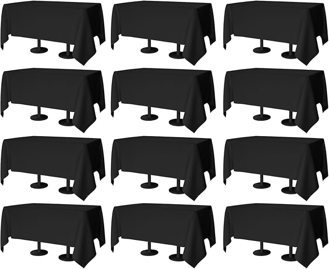 70x120 Table Cloth - 12 Pack Rectangular Black Washable Stain and Wrinkle Resistant Polyester Table Cover for Dining Tables, Various Parties and Camping (Black)