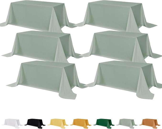 Fitable 6 Pack Sage Green Rectangle Table Clothes - 90 x 132 Inch - Wrinkle and Stain Resistant Fabric Tablecloths, Washable Polyester Table Covers for Wedding, Party, Banquet, Formal Events