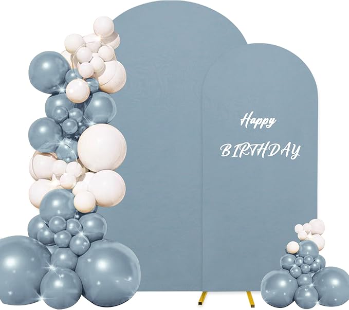 Set of 2 Wedding Arch Stand Cover Round Top Spandex Fitted Arch Cover for Baptism Birthday Party Baby Shower Wedding Arch Stand Decoration（7.2FT, 6.6FT, Dusty Blue）