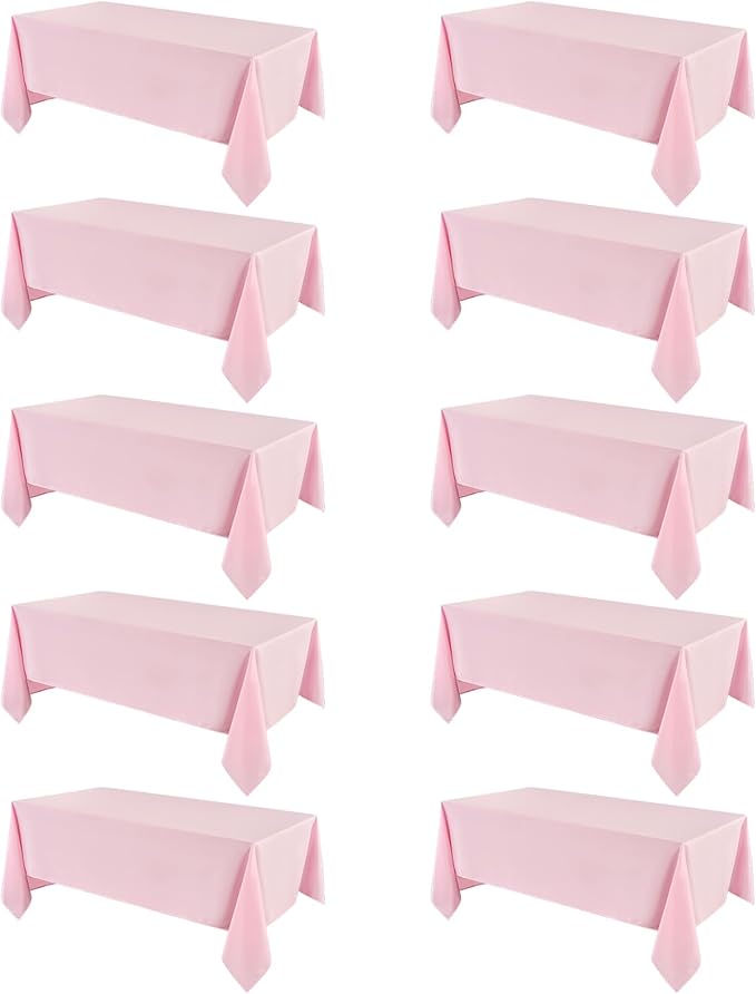 VidaFete Tablecloth 10 Pack 90 * 156inch Rectangle Table Cloth Polyester, Stain Wrinkle Resistant Polyester Dining Table Cover for Kitchen Dinning Party Wedding Rectangular Buffet Decoration(Pink)