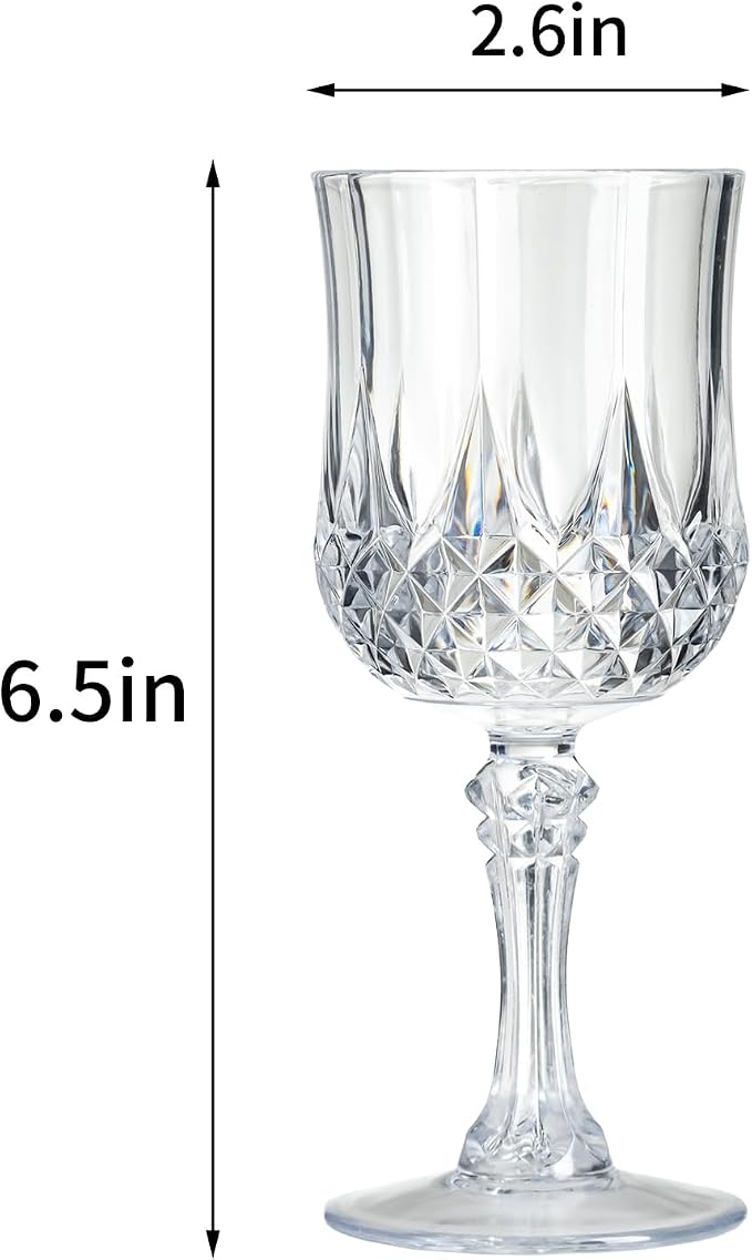 XKXKKE 12 Pcs Transparent Plastic Wine Glasses, Plastic Water Goblets for Parties, Stemmed Drinking Glasses for Wedding Reception, Grand Event Party Bar Supplies Reusable Drinking Cups