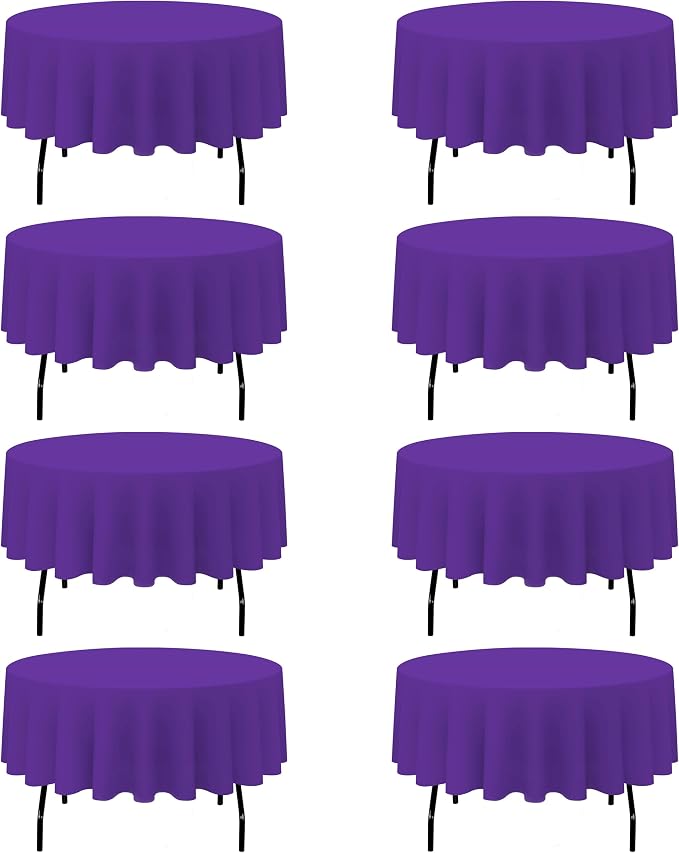 BRILLMAX 8 Pack Purple Round Tablecloths 90 Inch for 60” Tables - 150 GSM Polyester Fabric, 15" Standard Drop, Water, Stain & Wrinkle Resistant Cloth Cover for Wedding Reception Banquet Dining