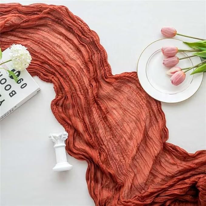 Terracotta Burnt Orange Cheesecloth Table Runner Fall Autumn Decor 10ft Table Cloth for Wedding Party Baby Bridal Shower Birthday Halloween Thanksgiving Decoration