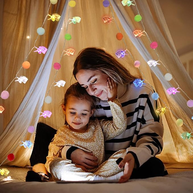 9.85FT Colorful Indoor String Lights with 20 Cute PomPoms 20 Unicorn LED Indoor String Lights Battery Operated with Timer for Home Bedroom Kids Playhouse Birthday Wedding Party Holiday Christmas Decor