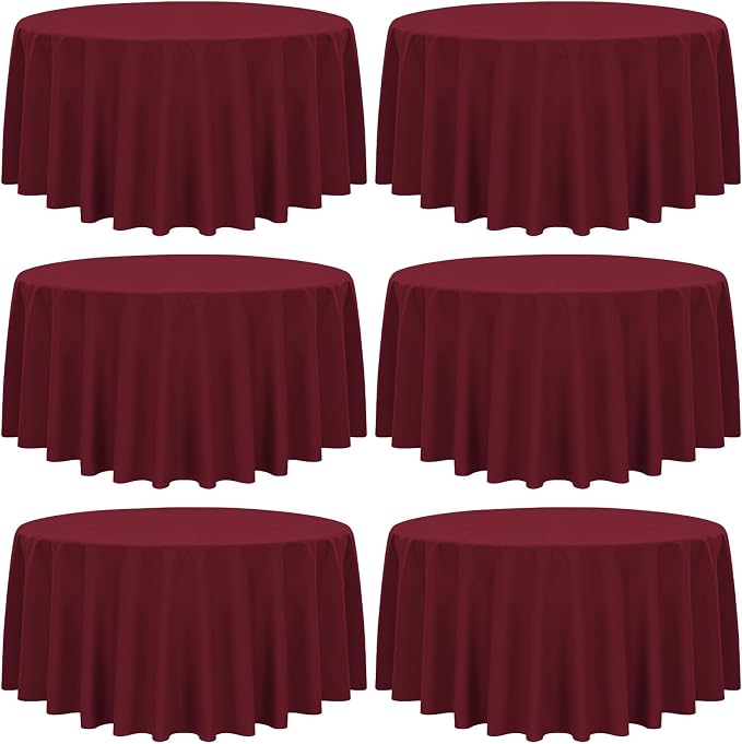 YMHPRIDE 6 Pack Round Tablecloths - Burgundy, 90 Inch Polyester, Washable Fabric Table Covers for Wedding, Party, Dining, Banquet