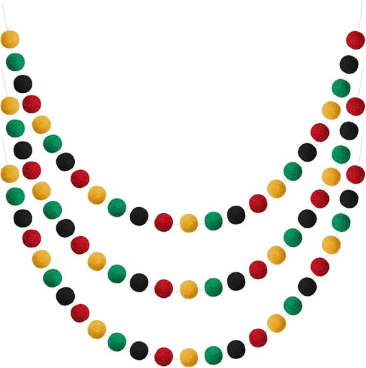 WILLBOND 3 Pieces Wool Felt Rainbow Ball Garland Colorful Pom Pom 6.5 ft Long 24 Ball Garland for Easter Mardi Gras Classroom Halloween Thanksgiving Xmas (Black,Green,Red,Yellow)