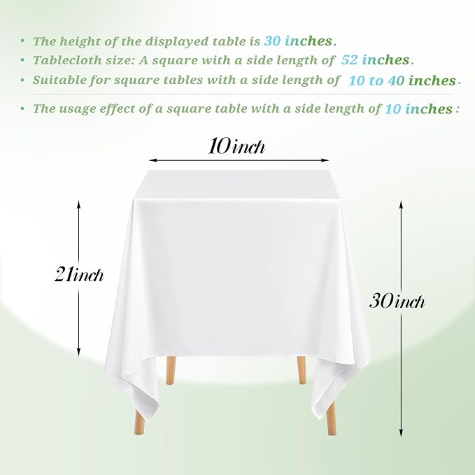 Teruntrue 12 Packs Square Tablecloth 52 x 52 Inch White Square Table Cloth, Washable Polyester Fabric, for Wedding Parties Banquet Holiday Dinner Table Decorative, White