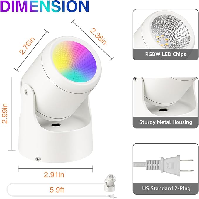 URTOM 4 Pack 6W RGBW Uplighting Indoor Color Changing Up Lights Indoor with Remote Dimmable LED Christmas Spot Lights for Home Aluminum Accent Lighting for Party Plant Decor with 5.9 FT Plug Cord