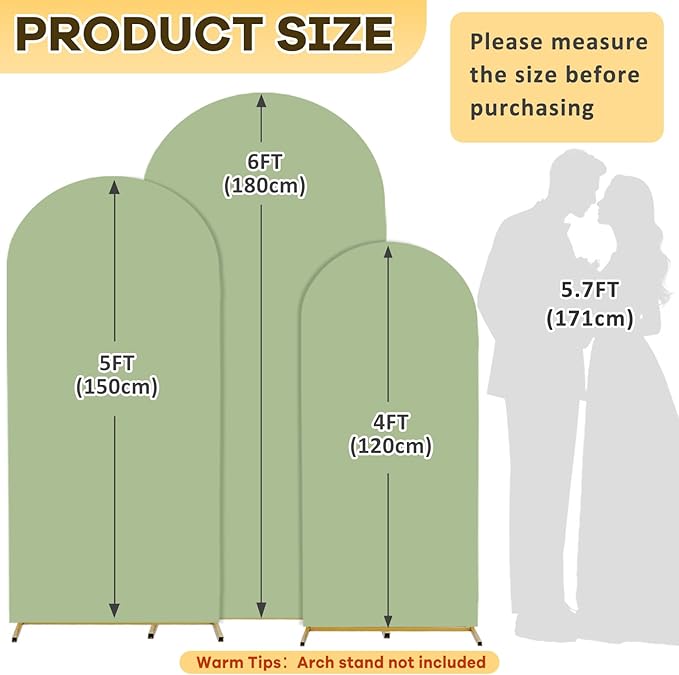Sage Green Arch Covers 4FT 5FT 6FT Set of 3 Spandex Fitted Arch Backdrop Cover Double Sided Wedding Arch Covers Stretchy Backdrop Stands Cover for Wedding Party Ceremony Banquet Decor