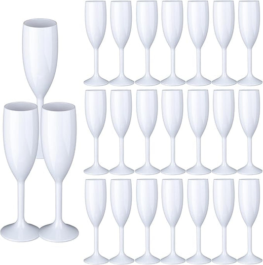 24pcs White Champagne Flutes,6OZ Acrylic Champagne Glasses Plastic Goblets Wine Mimosa Glasses Wedding Toasting Shatterproof Reusable Vintage Champagne Flute Drinking Cups for Bridal Christmas Party