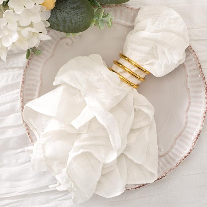 20 Pack Ivory Cheesecloth Napkins Washable White Spring Summer Cloth Napkins Set of 20 Bulk 21x21 Inches for Dinner Wedding Baby Bridal Shower Birthday Party Table Decor