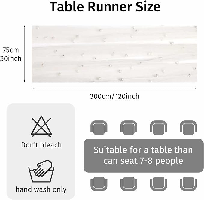 WELTRXE 6PCS Beige Pearl Table Runner 10ft, Boho Rustic Tulle Lace Table Runner 30x120 Inch for Wedding Decor Birthday Party Dining Table Cover, Champagne