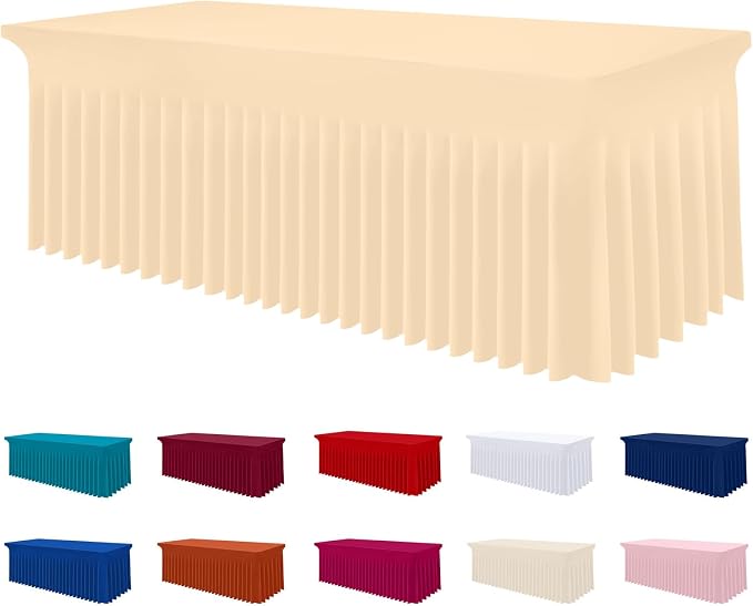 Smiry Spandex Tablecloth, Elastic Fitted Stretch Tablecloth for 6FT Rectangle Tables, Waterproof Washable Table Cover Skirt for Outdoor, Wedding, Banquet & Parties (Ivory, 72Lx30Wx30H Inch)