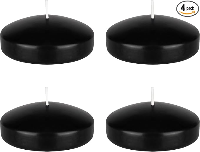 Mega Candles 4 pcs Unscented Black Floating Candles, Hand Poured Wax Candle 3 Inch Diameter, Home Décor, Wedding Receptions, Centerpieces, Occasions, Events, Festivities, Meditations, Spas