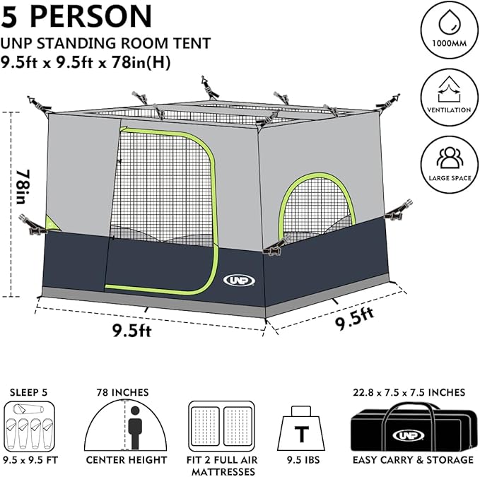 UNP Canopy Inner Tent, Camping Cube Tents for Pop Up Camping Canopy Tent, Compatible with 10' Wide Canopies Tents (No Top & Frame) (Dark Blue)